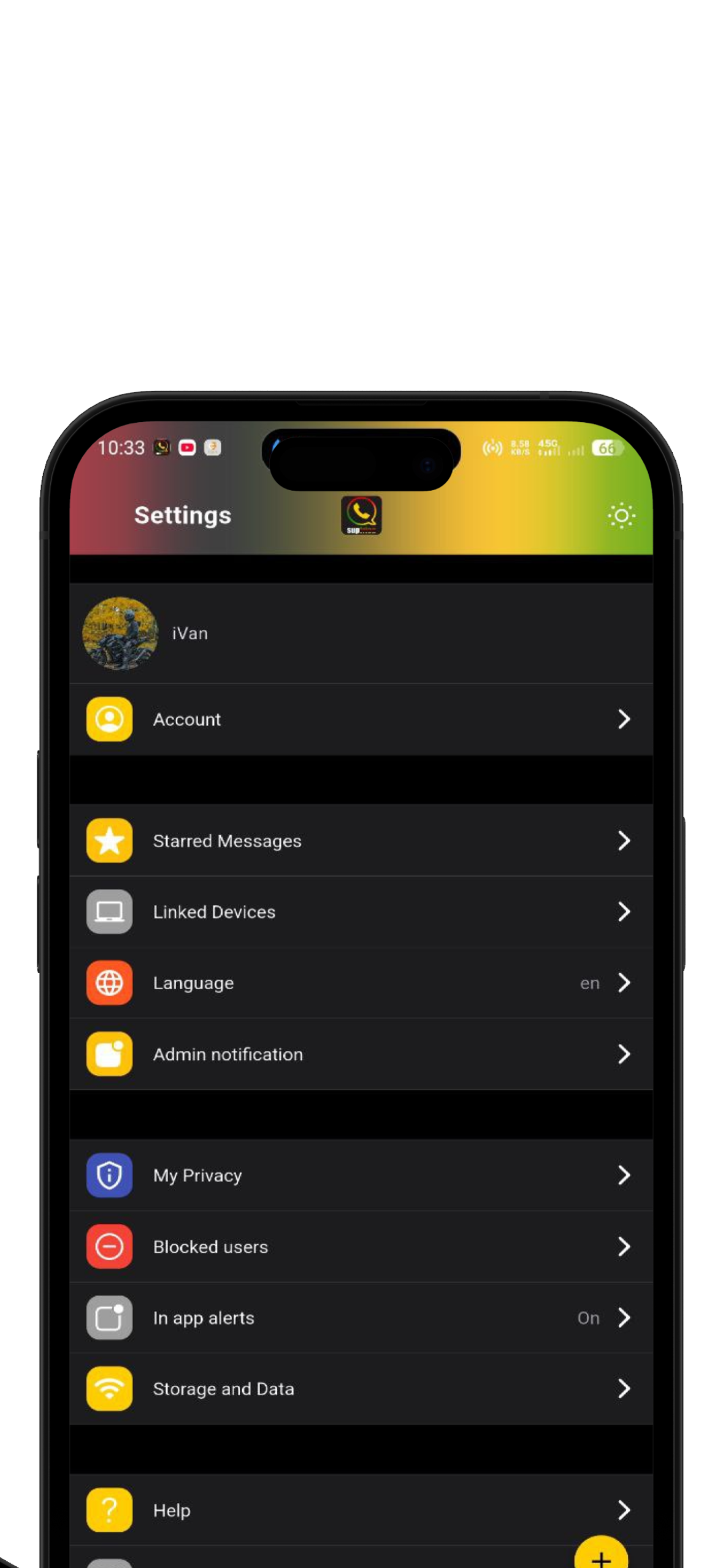 Supfrica Messenger Settings
